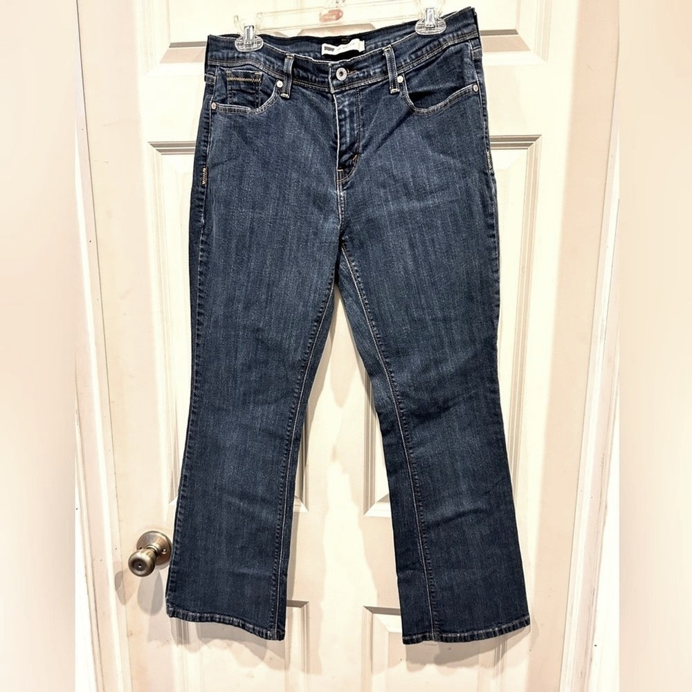 Levis 515 Mid Rise Boot Cut Jeans Womens 12 Med Wash Blue Flap Pocket Denim‎ Y2K